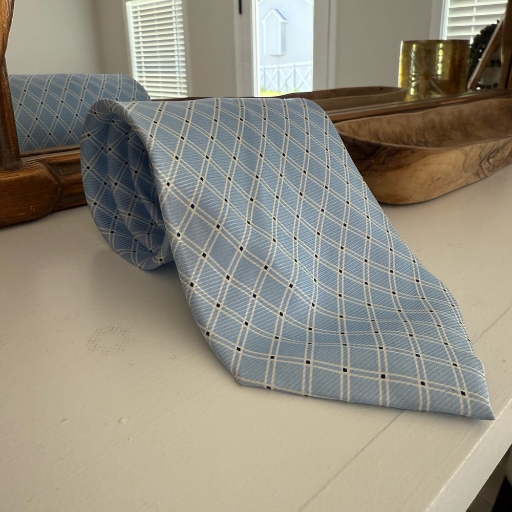 Blue and White Geometric Silk Tie